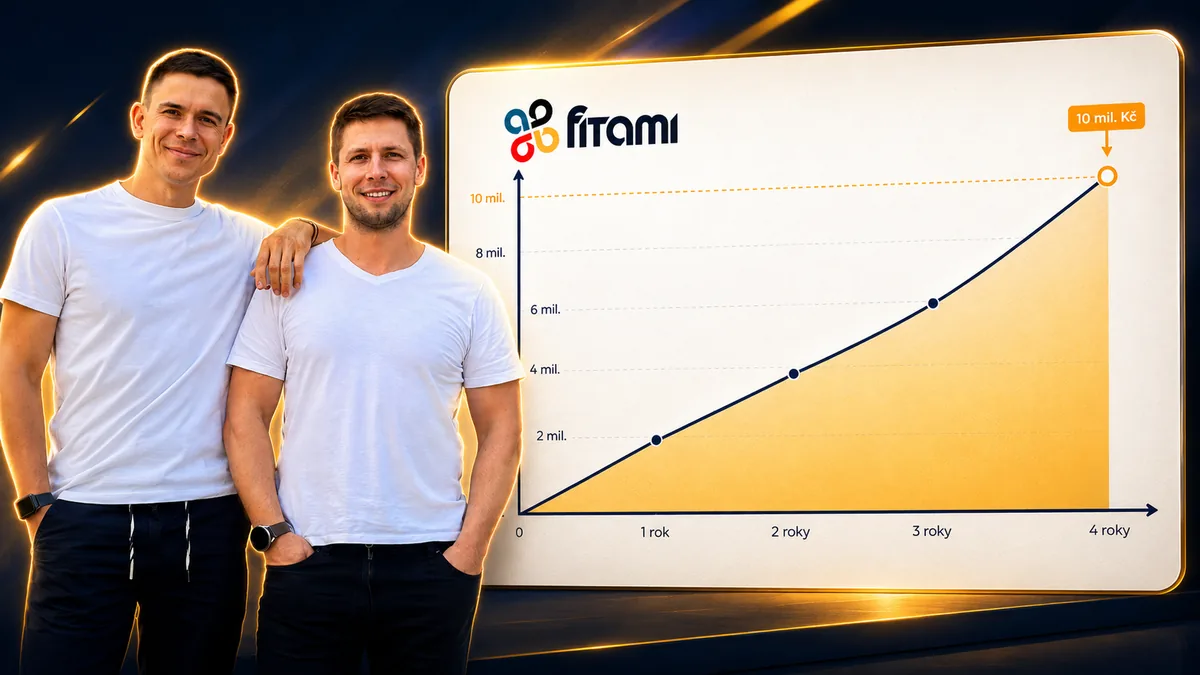 Filip a Tadeáš vedle grafu růstu obratu e-shopu FITAMI na 10 milionů korun